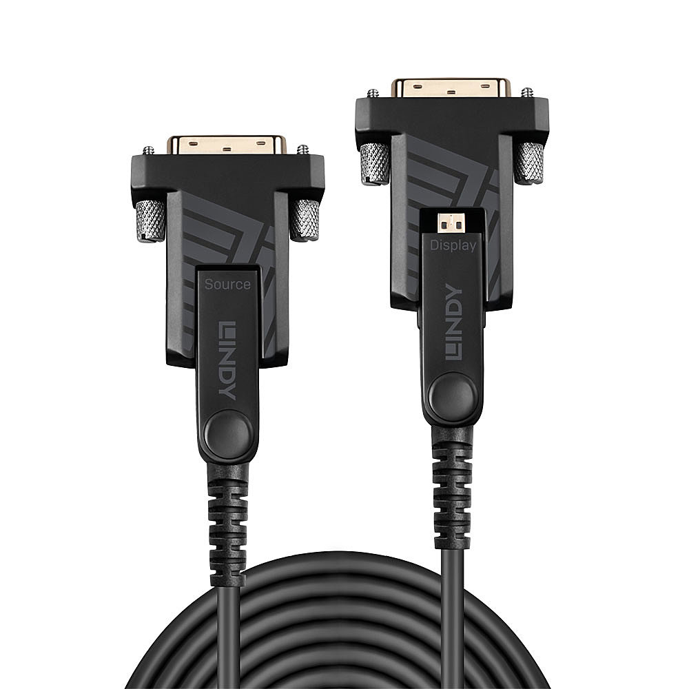 Lindy 30m Fibre Optic Hybrid Micro-HDMI 4K60 Kabel mit abnehmbaren HDMI- & DVI-Steckern