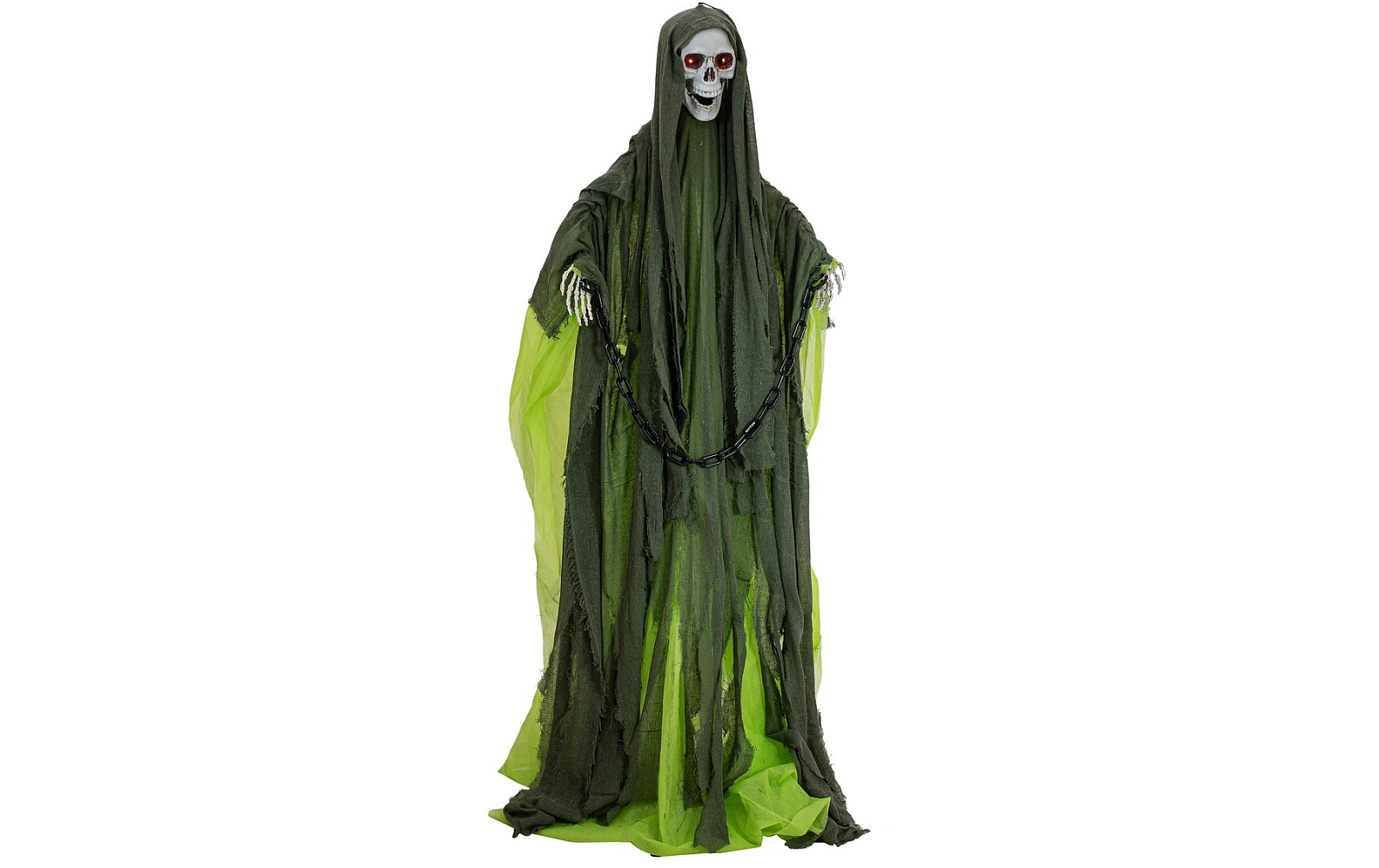 Europalms Halloween Figur Skelett mit grünem Umhang, animiert, 170cm