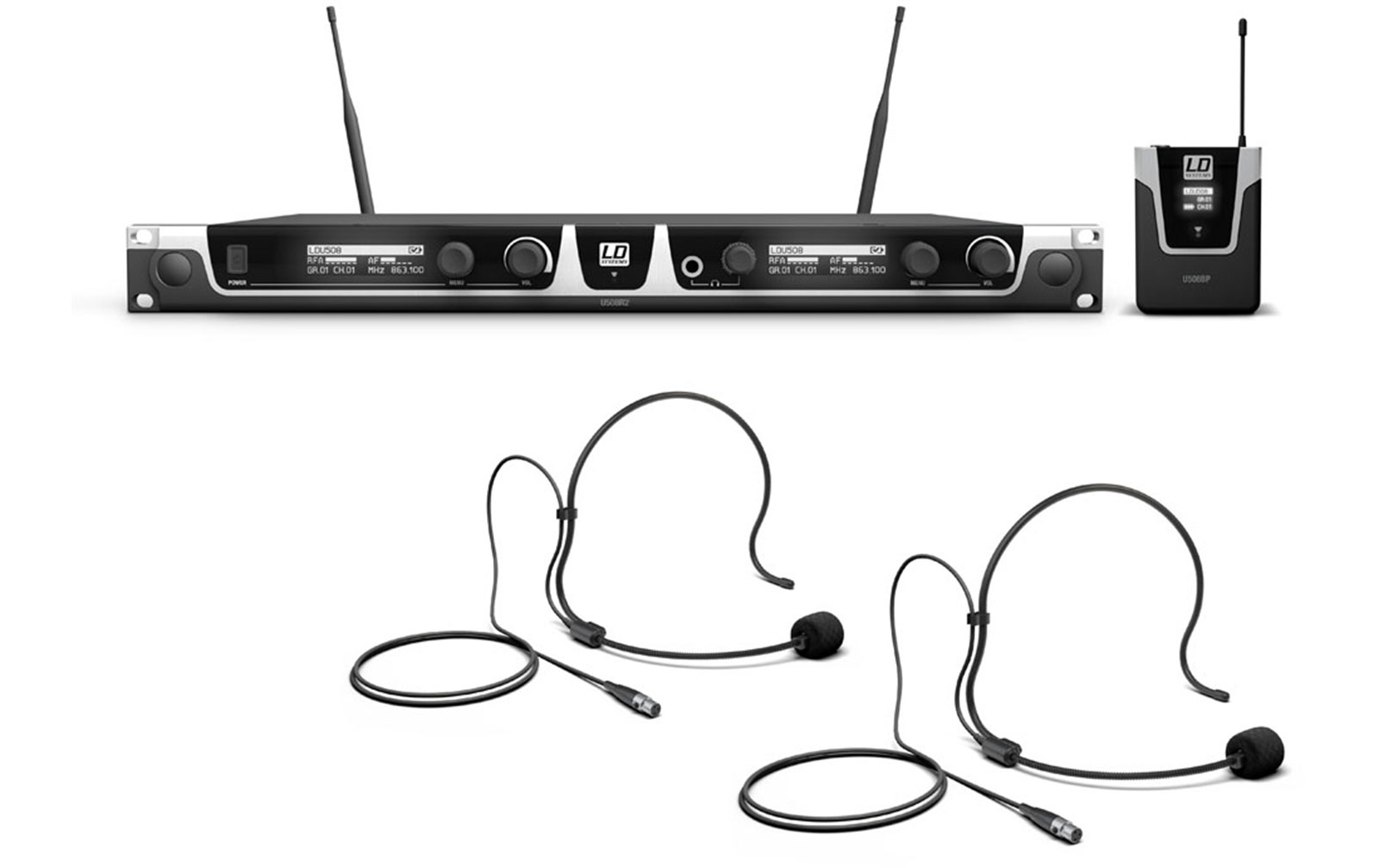 LD Systems U508 BPH 2 Funkmikrofon System mit 2 x Bodypack und 2 x Headset