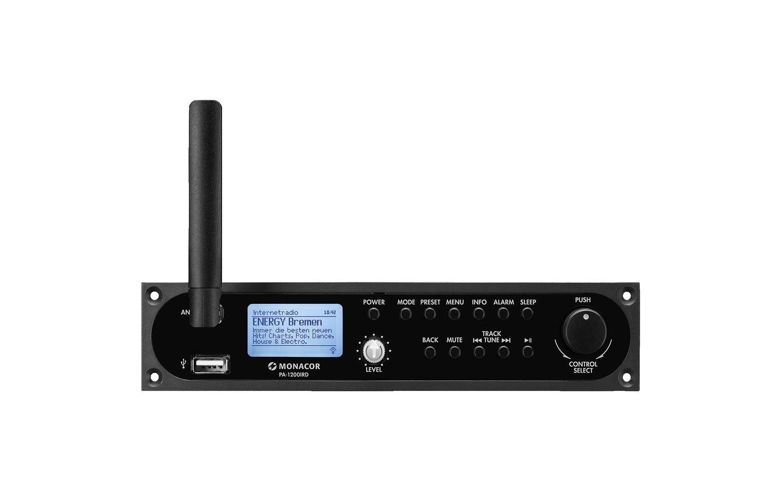 Monacor PA-1200IRD Internetradio-DAB+-/FM-RDS-Tuner-Einschub mit USB-Schnittstelle
