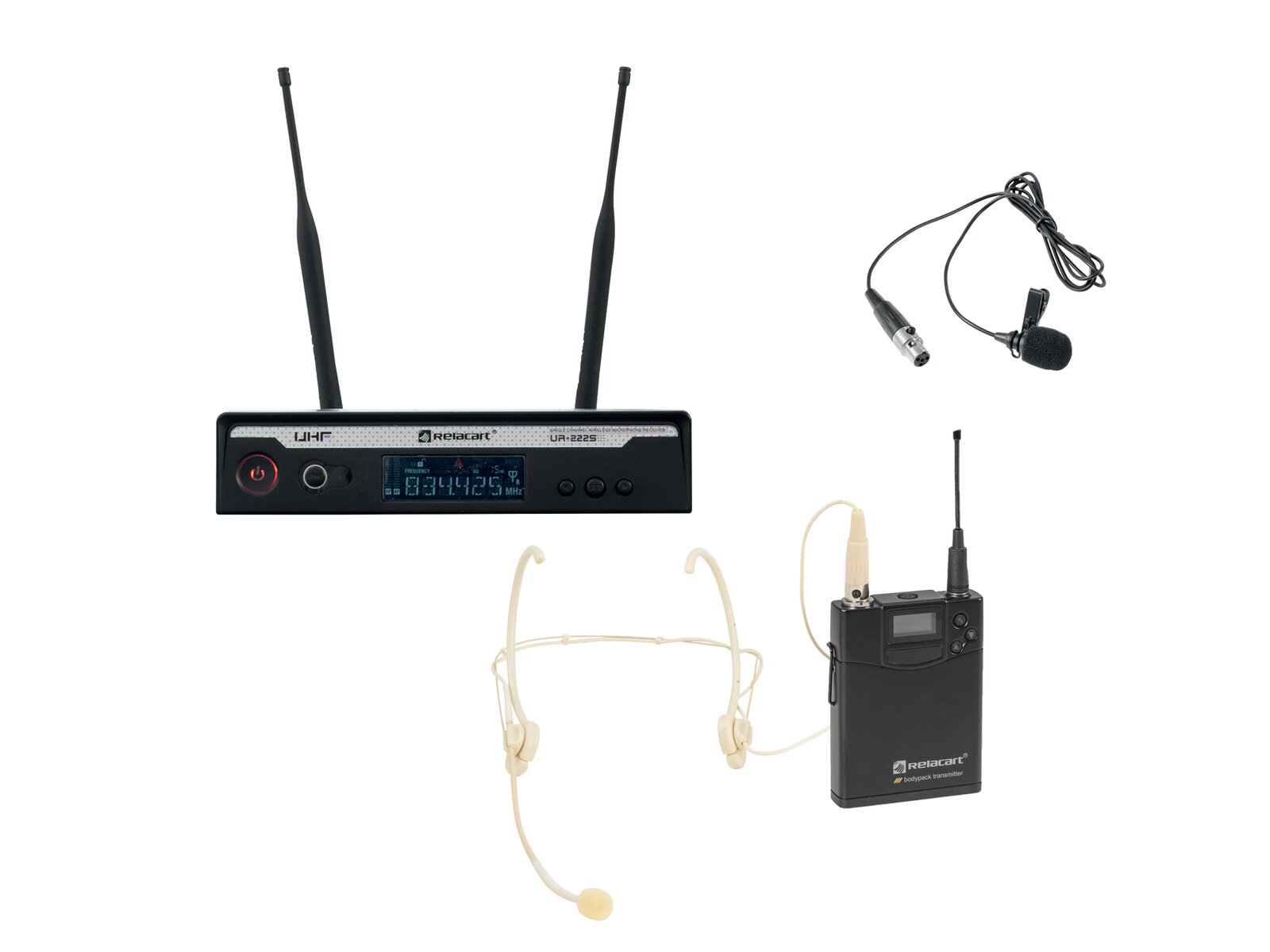 Relacart Set UR-222S Bodypack mit HM-600S Headset und Lavalier