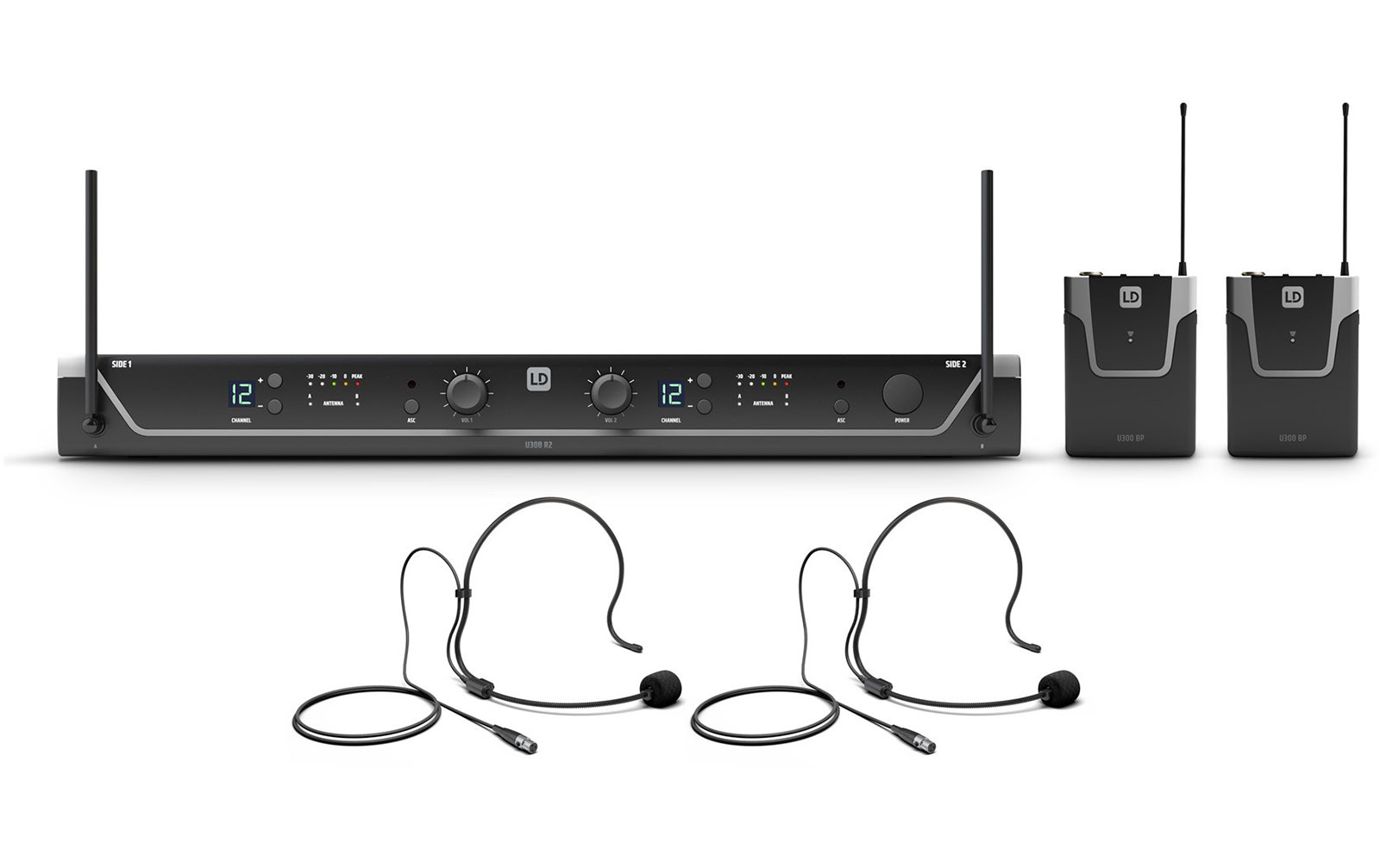 LD Systems U305 BPH 2 Dual - Funkmikrofon System mit 2 x Bodypack und 2 x Headset - 584 - 608 MHz