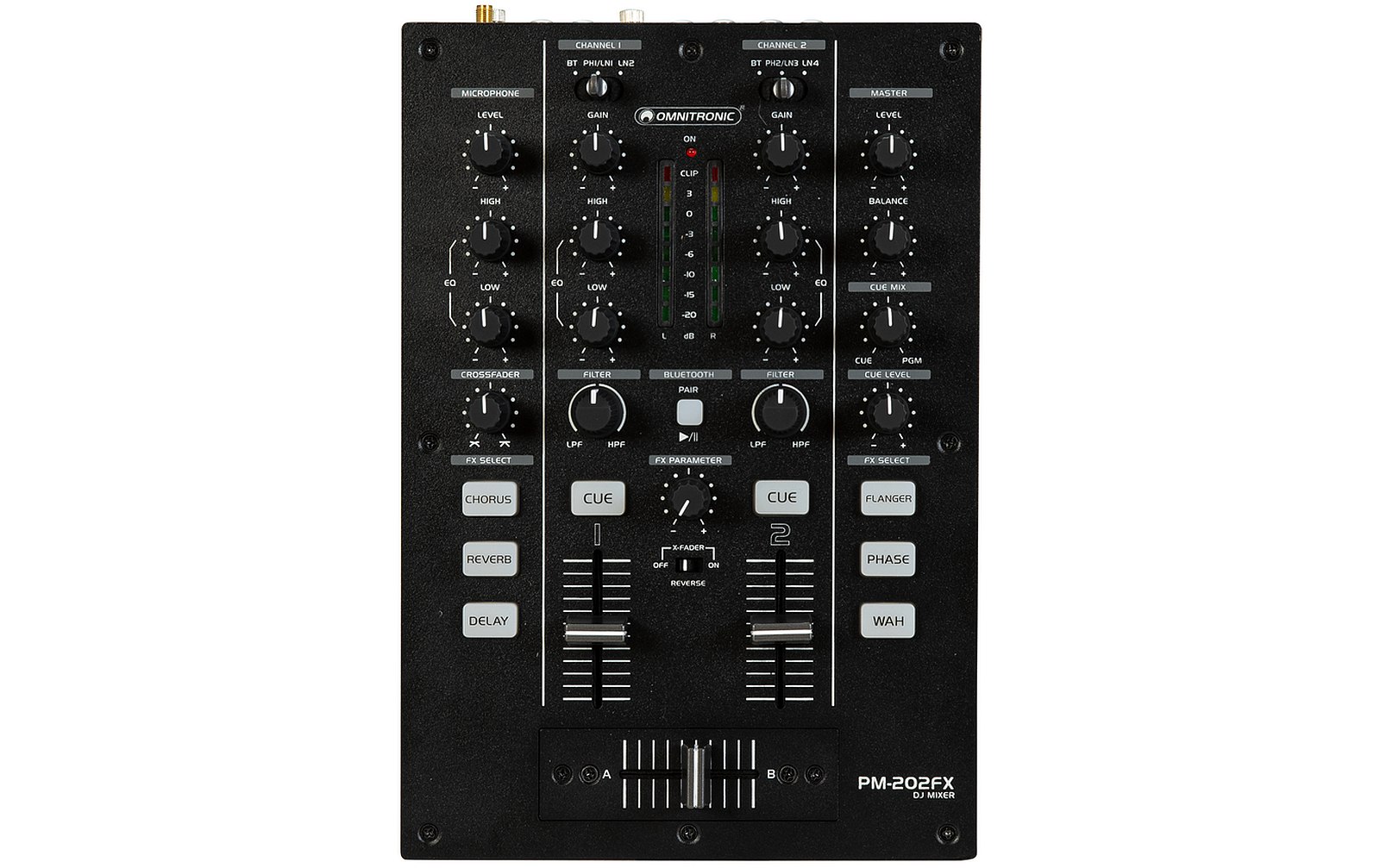 Omnitronic PM-202FX 2-Kanal-DJ-Mixer mit Filter, FX und Bluetooth