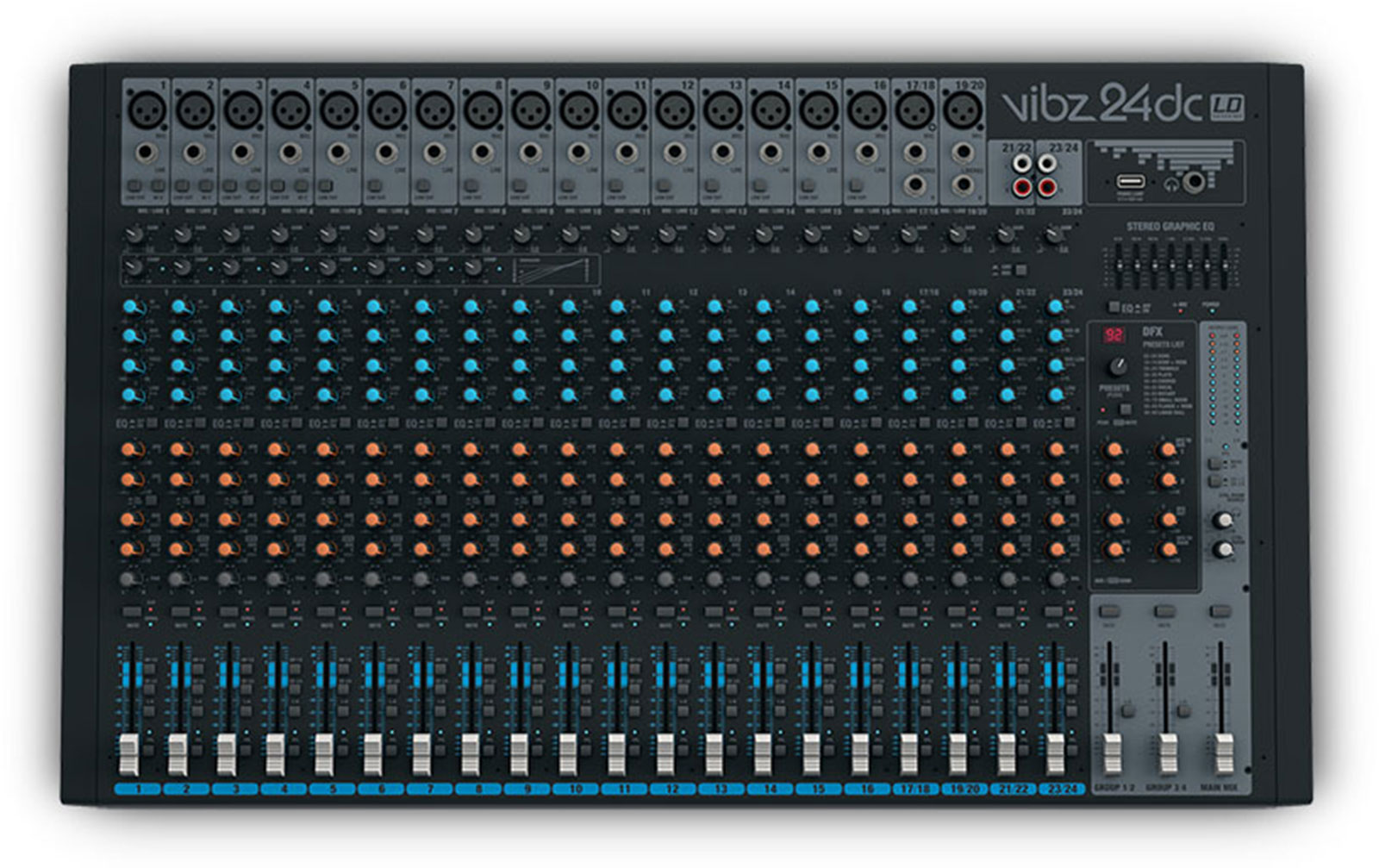 LD Systems VIBZ 24 DC 24-Kanal Mischpult mit DFX und Kompressor