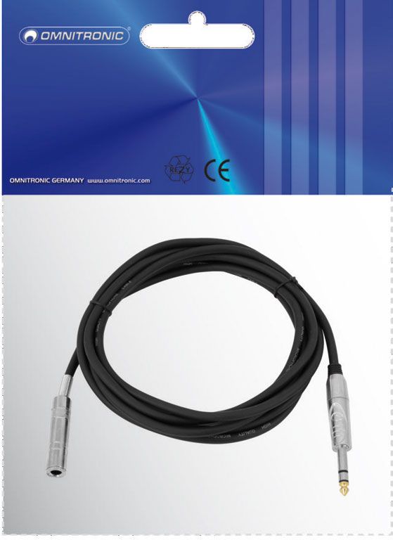 Omnitronic Klinkenverlängerung 6,3 stereo 3m schwarz
