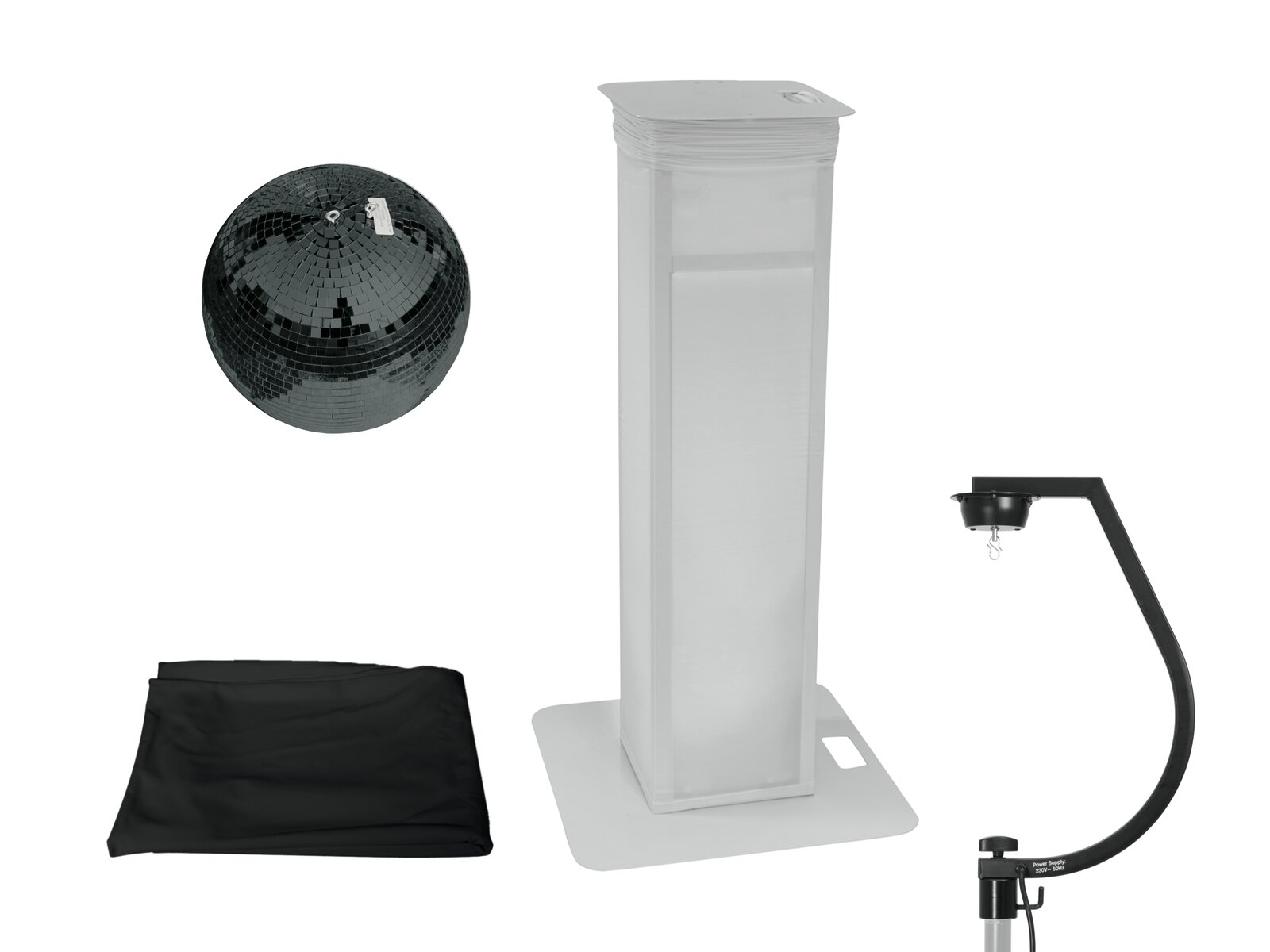 Eurolite Set Spiegelkugel 30cm schwarz mit Stage Stand variabel + Cover schwarz