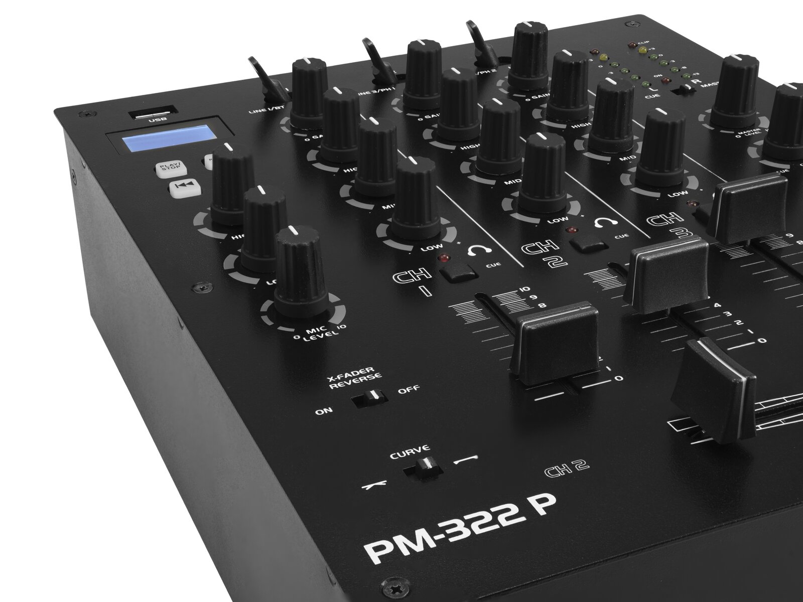 Omnitronic PM-322P 3-Kanal-DJ-Mixer mit Bluetooth und USB-Player