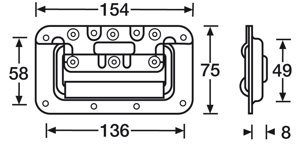 Adam Hall 340822 Klappgriff klein gefedert in Einbauschale 8 mm tief