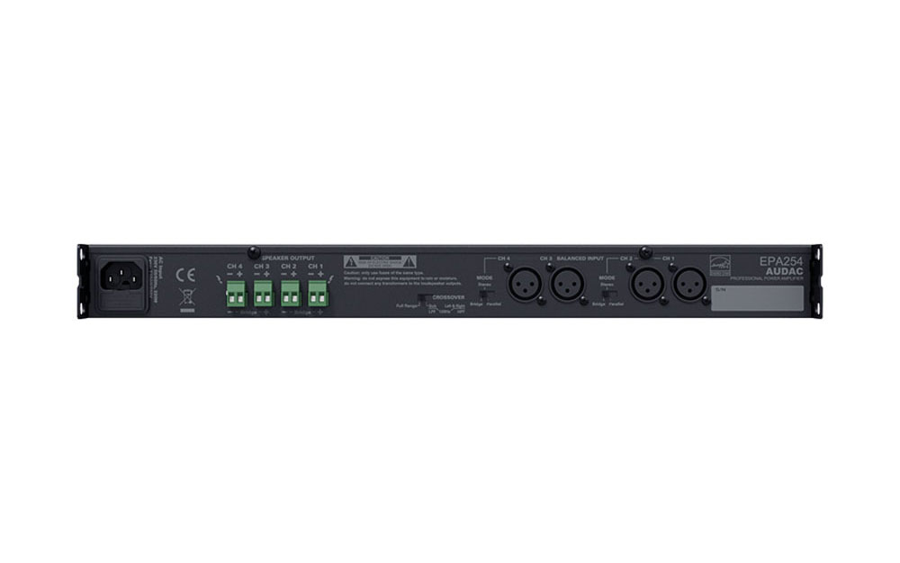 Audac EPA 254 4-Kanal-Endstufe, Class-D, 4 x 250 W - mit Frequenzweiche