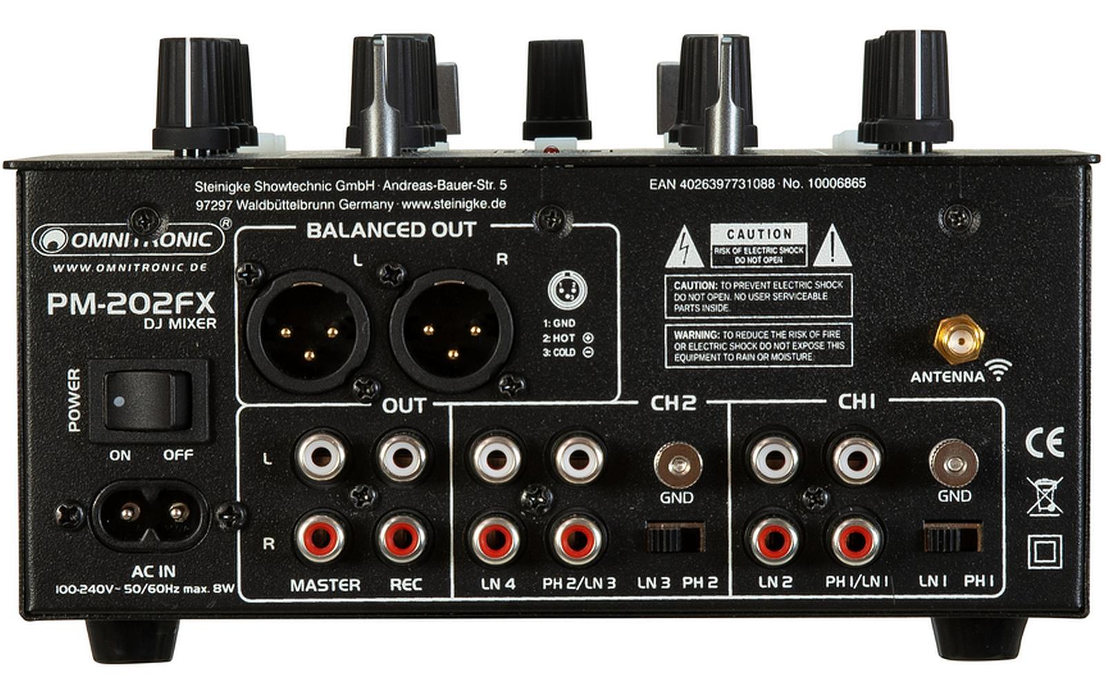 Omnitronic PM-202FX 2-Kanal-DJ-Mixer mit Filter, FX und Bluetooth