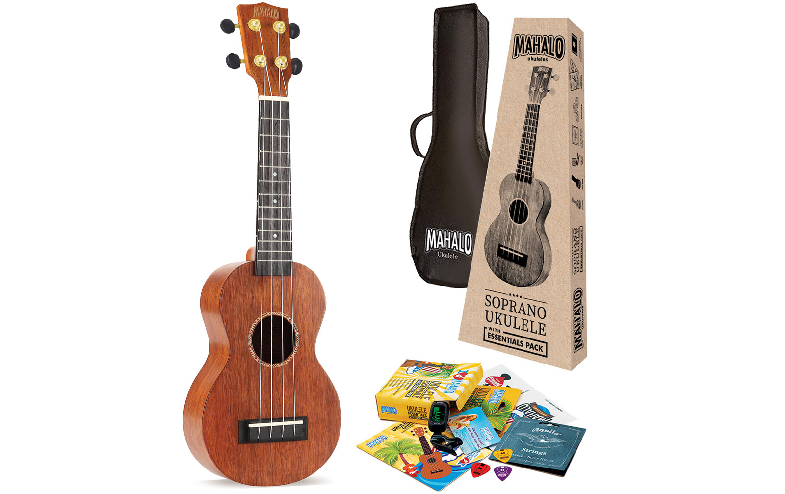 Mahalo Java Soprano Ukulele Trans Brown Essentials Pack