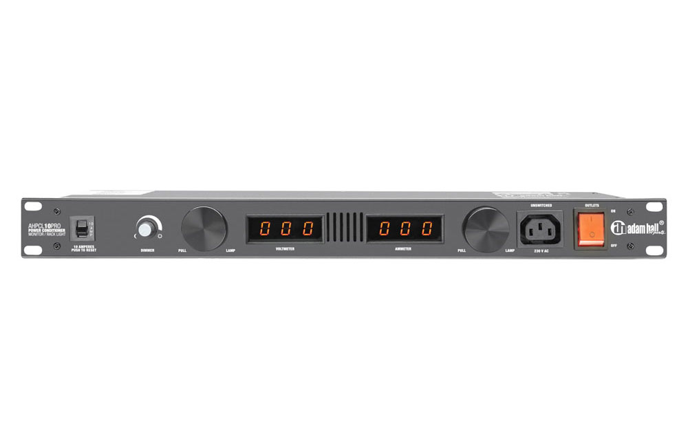 Adam Hall PCL 10 PRO Power Conditioner mit Volt- und Amperemeter, Display und Rack-Beleuchtung