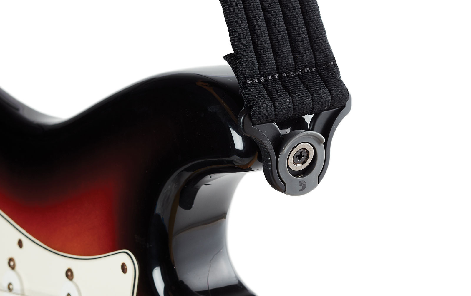 D'Addario Auto Lock Gitarrengurt, gepolstert, schwarze Streifen