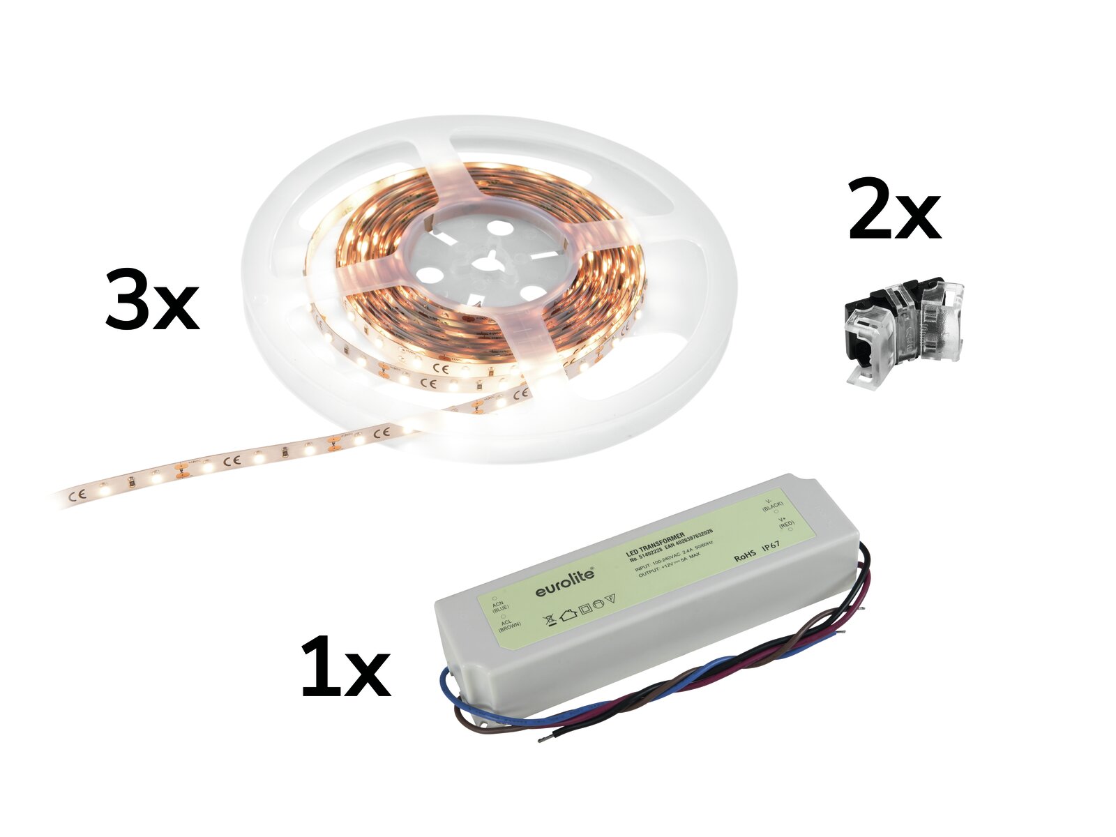 Eurolite Set LED Strip 3000K 15m Constant Current + Trafo 24V