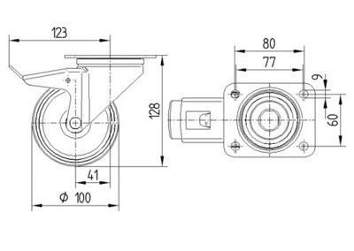 Tente Lenkrolle Blue Wheel gebremst, 100mm, 4-Loch, 160kg