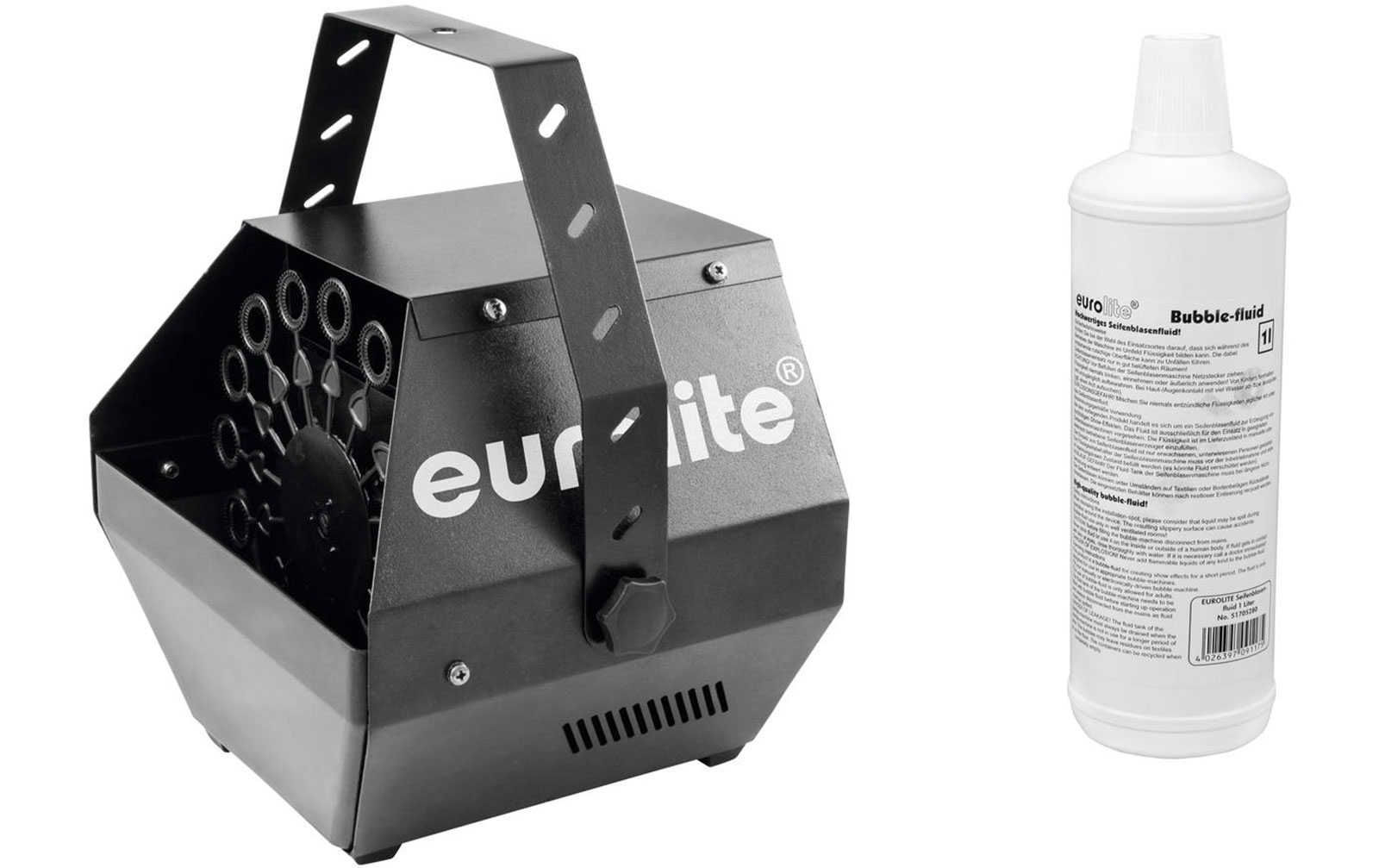 Eurolite Set B-100 Seifenblasenmaschine schwarz DMX + Seifenblasenfluid 1l