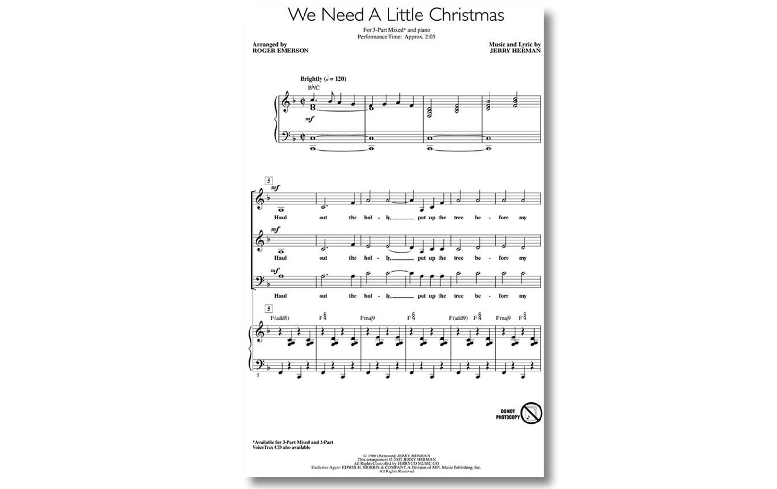 We Need A Little Christmas (from Mame), Jerry Herman, SAB + accompaniment, Chorpartitur, Sprache: English(UK)