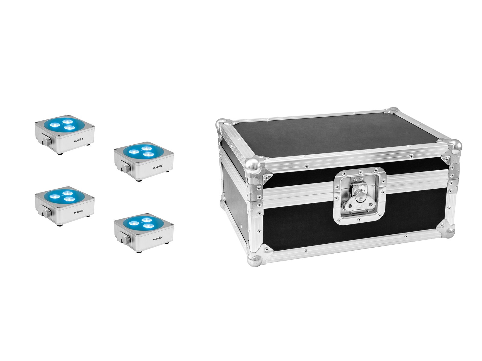 Eurolite Set 4x Akku Flat Light 3 sil + Case