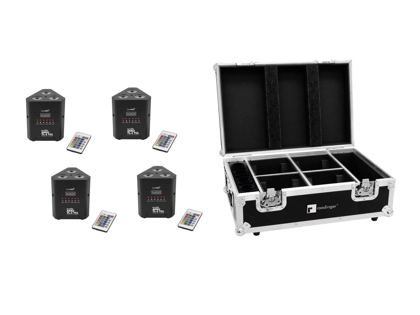 Eurolite Set 4x Akku TL-3 TCL QuickDMX + Case mit Ladefunktion