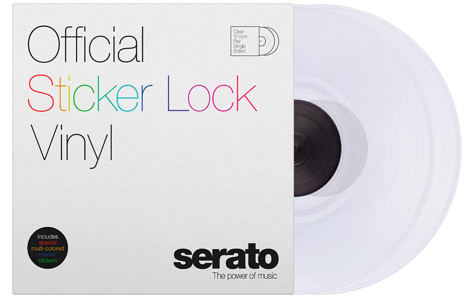 Serato 2x12" Sticker Lock Control Vinyl Pressung in Clear, inkl. Sticker Set für Cue Punkte, Control Tone jeweils nur auf der A-Seite