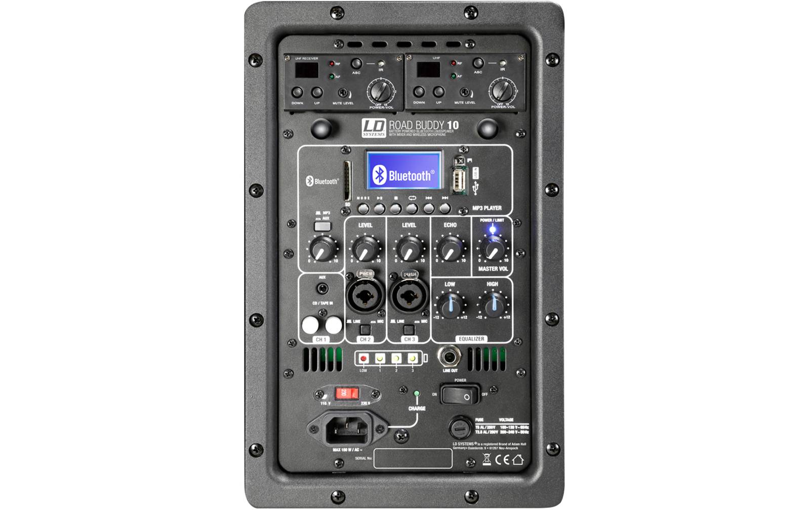 LD Systems RoadBuddy 10 HBH 2 Akkubetriebener Bluetooth-Lautsprecher mit Mixer, Funkmikrofon, Bodypack und Headset