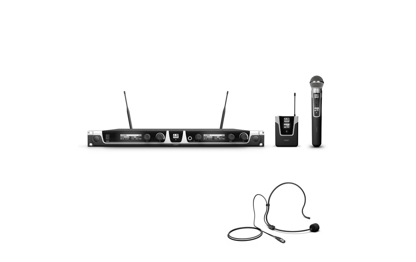 LD Systems U508 HBH 2 Funkmikrofon System mit Bodypack, Headset und Handmikrofon dynamisch
