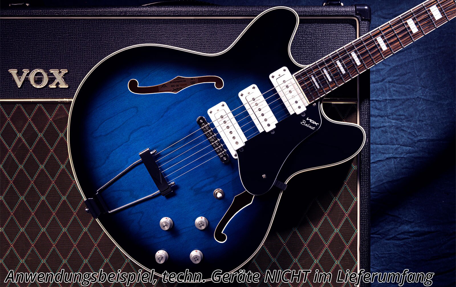 Vox Bobcat S66 Sapphire Blue, halbakustische E-Gitarre inkl. Koffer