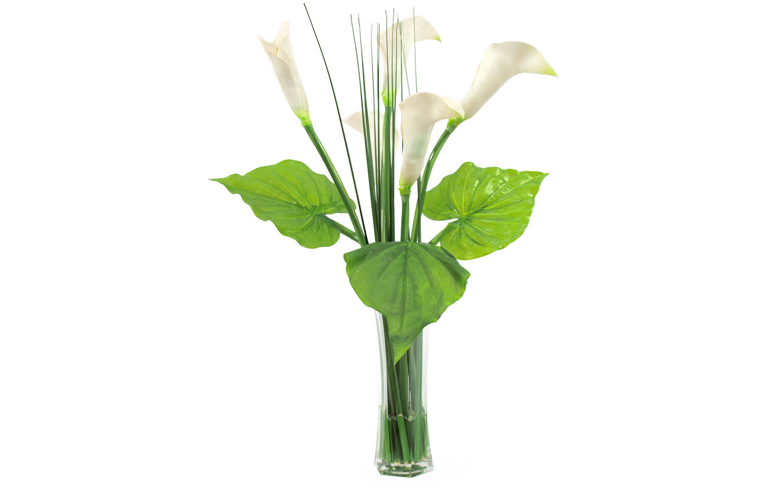 Europalms Calla im Glas 3 Blätter 5 Blüten 64cm, Kunststoff