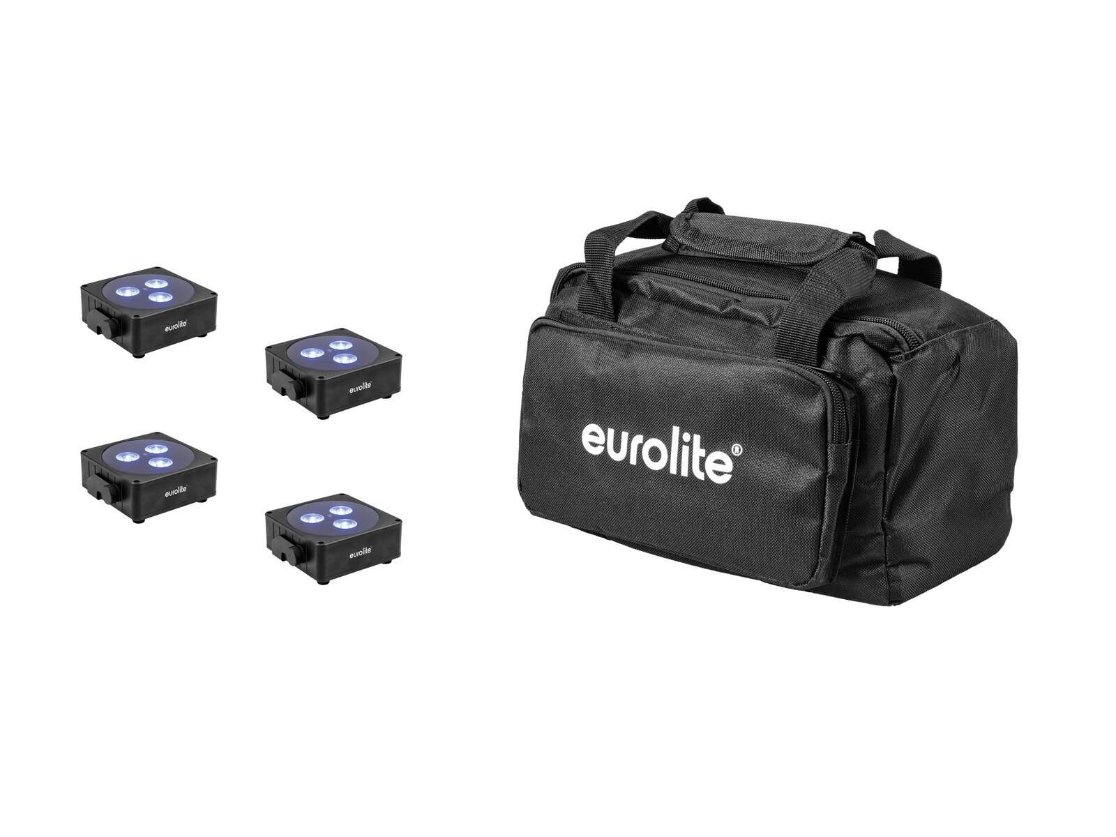 Eurolite Set 4x Akku Flat Light 3 sw + Soft-Bag