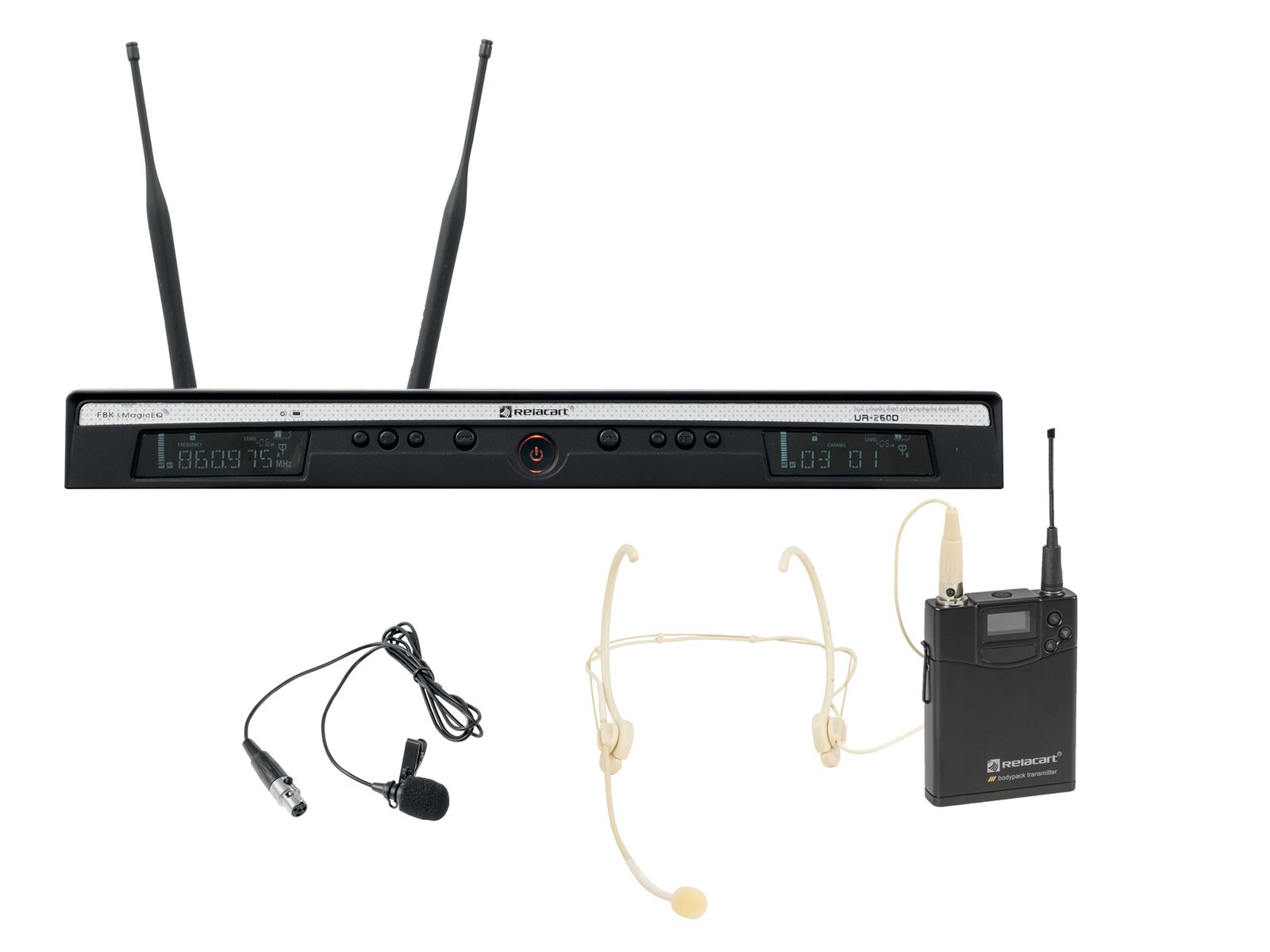 Relacart Set UR-260D Bodypack mit HM-600S Headset und Lavalier