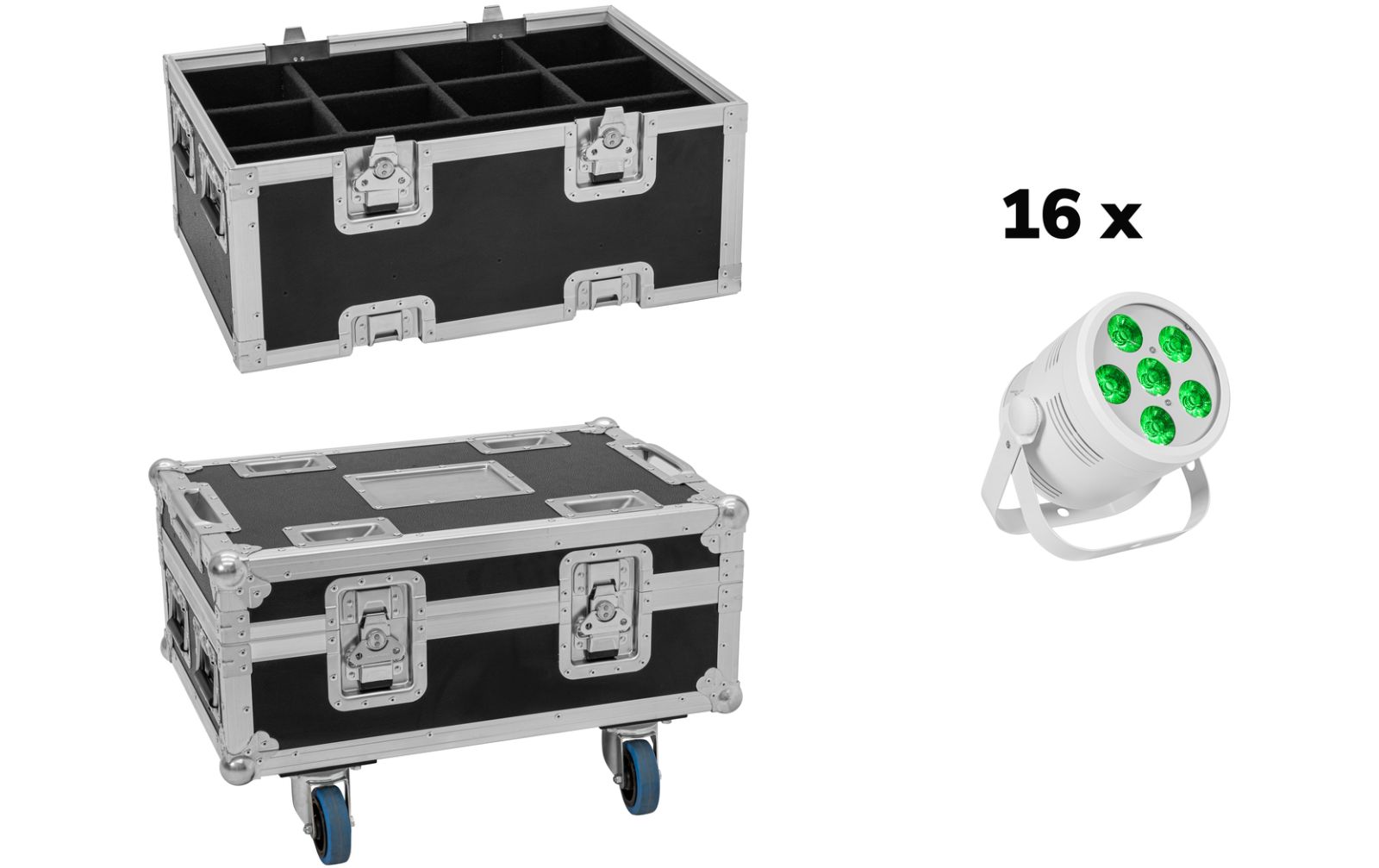 Eurolite Set 16x LED Silent Par 6 QCL Floor ws + Case