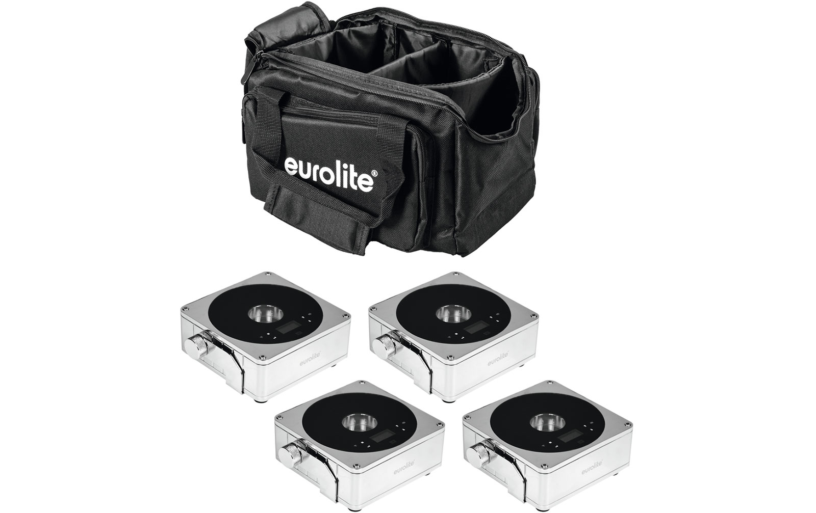 Eurolite Set 4x AKKU Flat Light 1 chrom + Soft-Bag