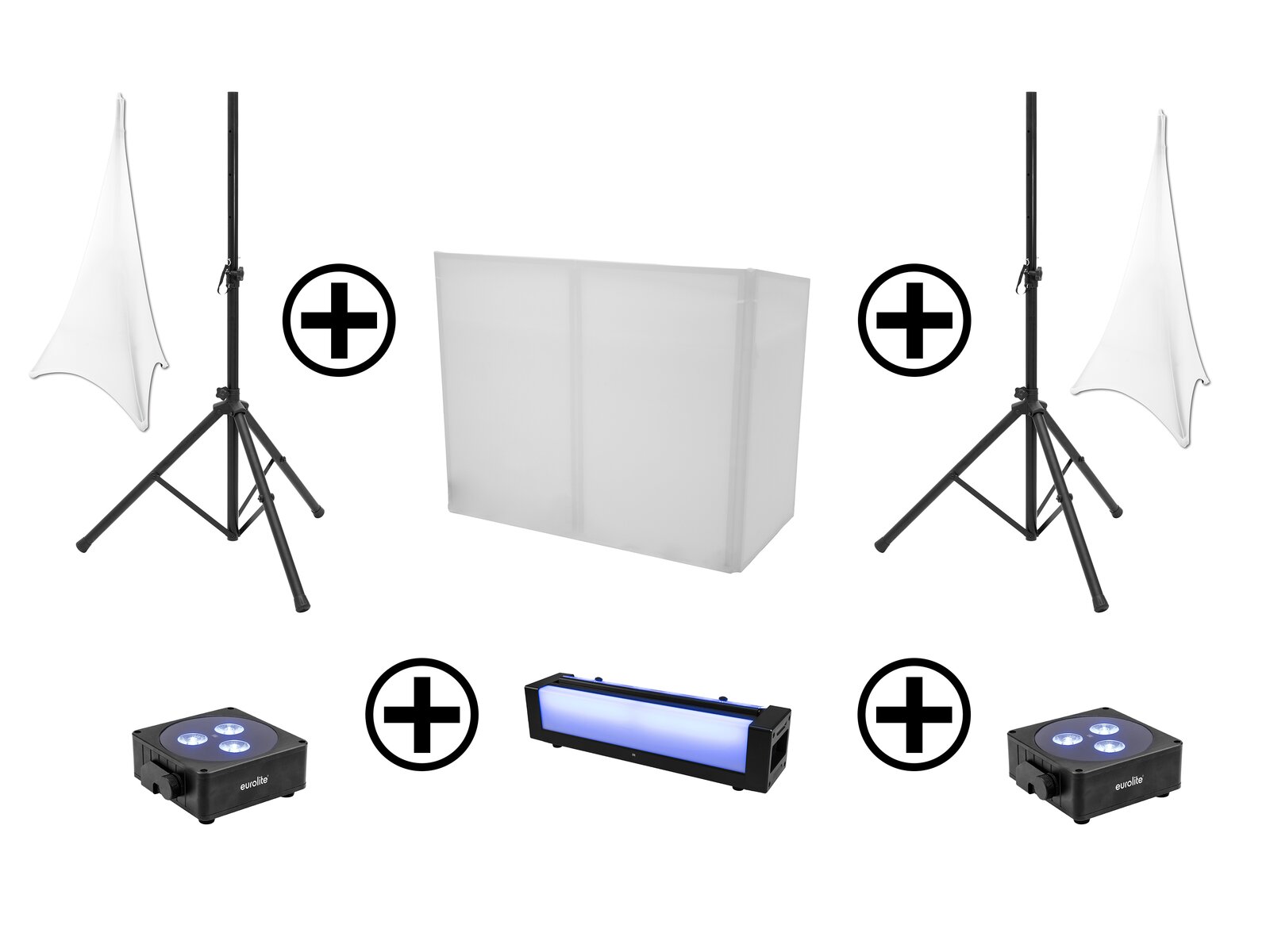 Eurolite Set Akku 2x Flat Light 3 sw + Bar-6 + Ständer
