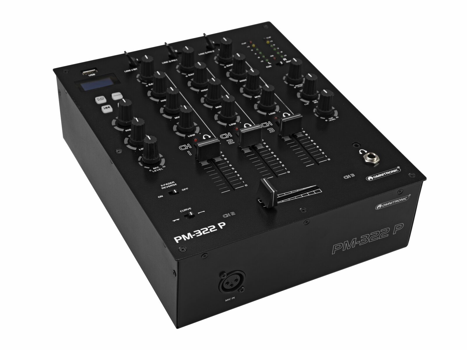 Omnitronic PM-322P 3-Kanal-DJ-Mixer mit Bluetooth und USB-Player