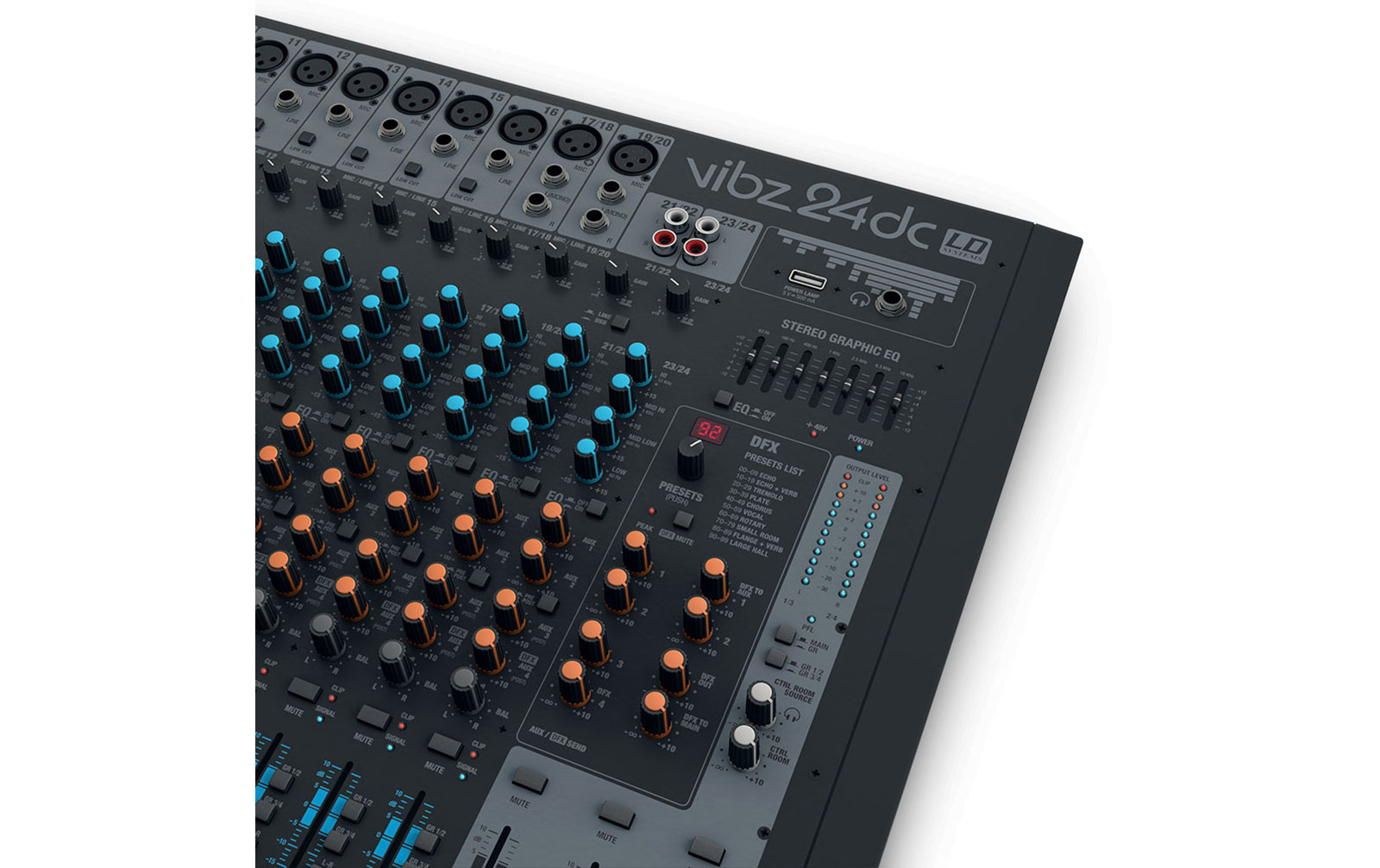 LD Systems VIBZ 24 DC 24-Kanal Mischpult mit DFX und Kompressor
