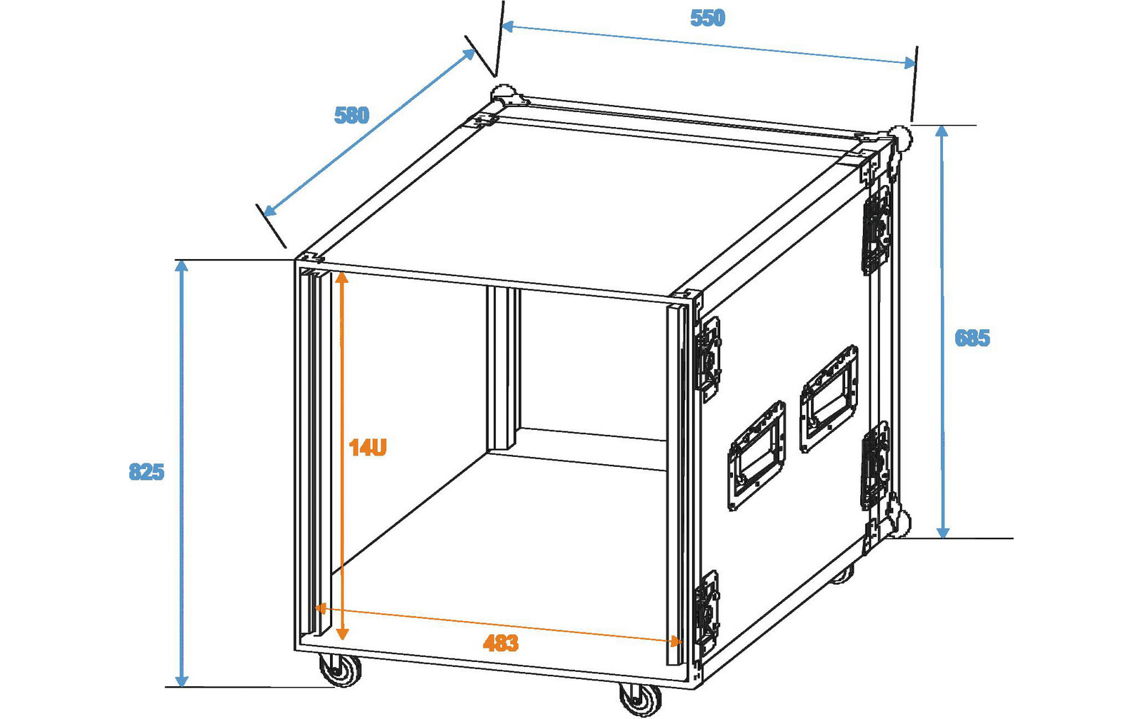 Roadinger Verstärkerrack PR-2, 14HE, 47cm Rollen