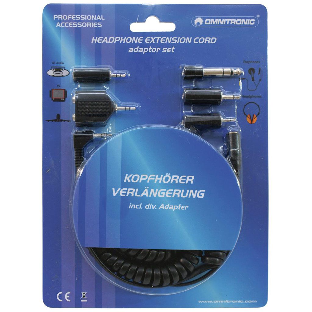 Omnitronic Kopfhörer Verlängerung 5m + div. Adapter
