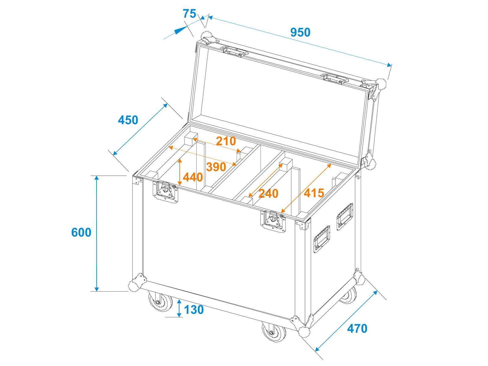 Roadinger Flightcase 2x IP TMH-H760 mit Rollen