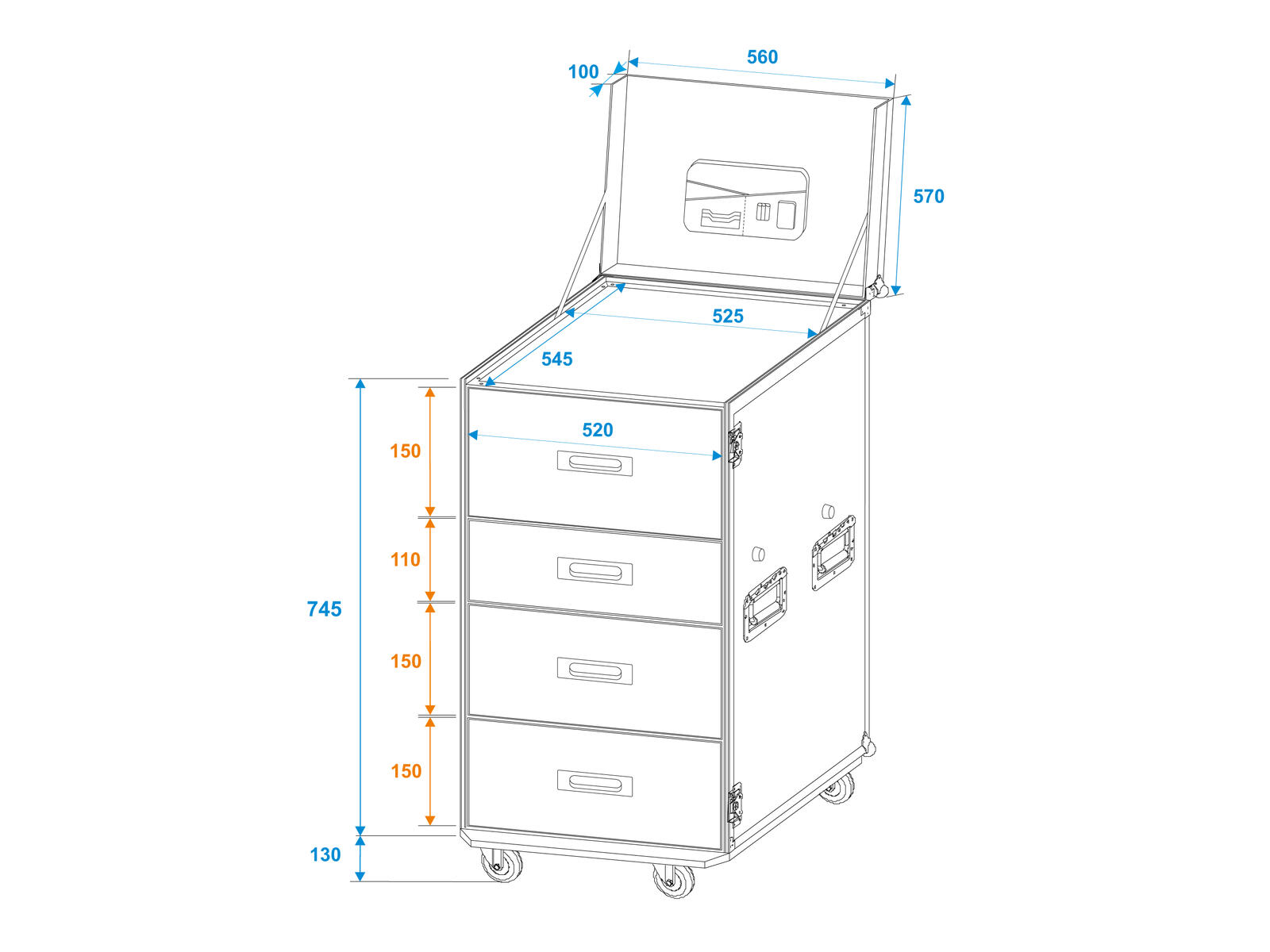 Roadinger Universal-Schubladen-Case WDS-2 mit Rollen