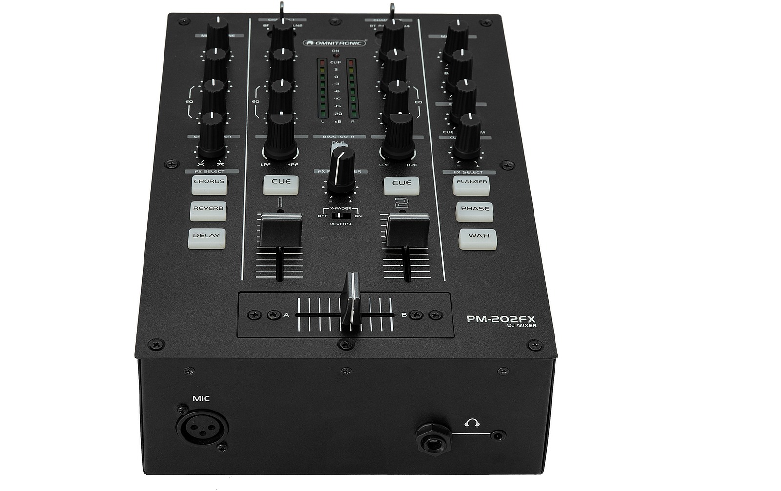 Omnitronic PM-202FX 2-Kanal-DJ-Mixer mit Filter, FX und Bluetooth