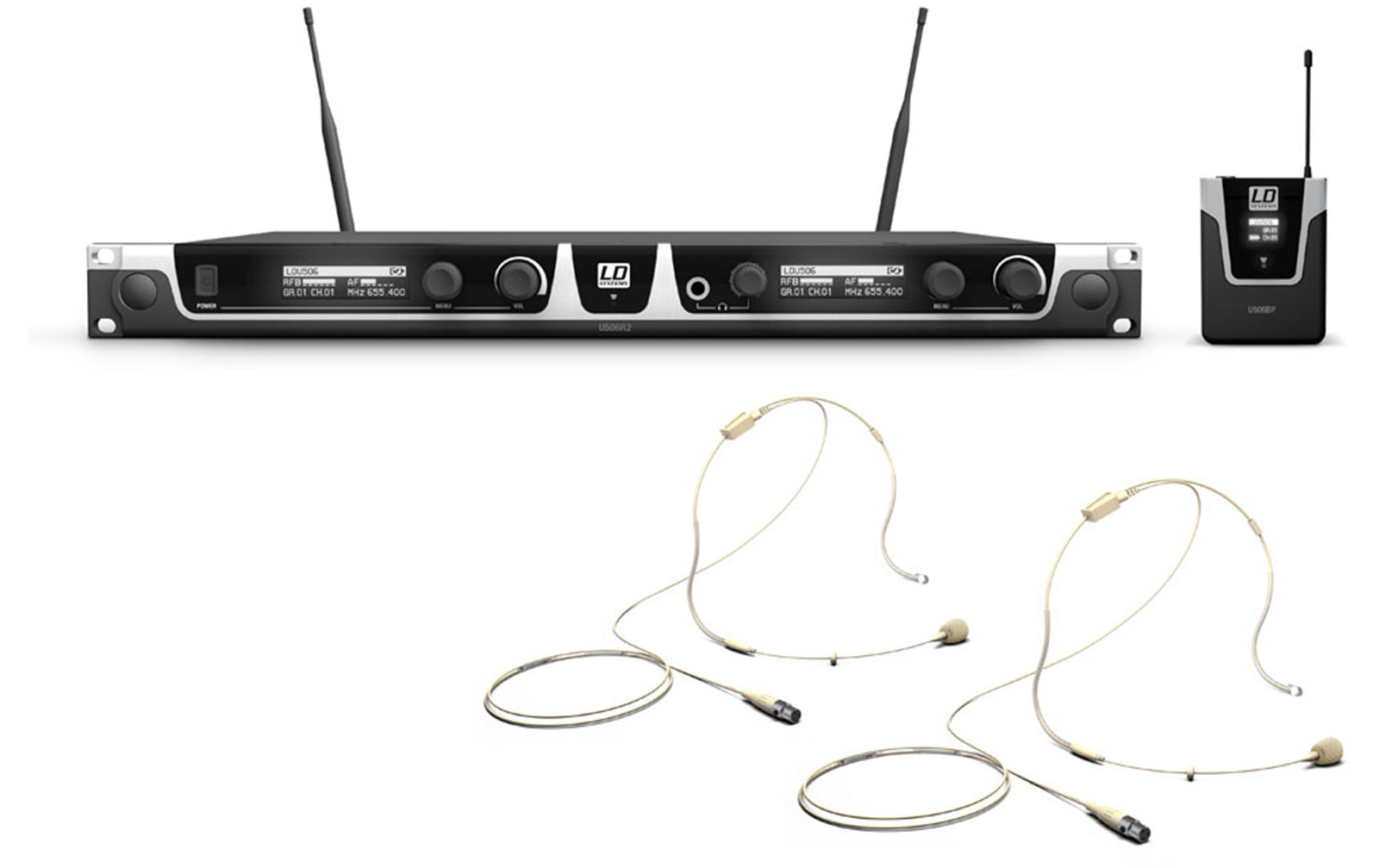 LD Systems U506 BPHH 2 Funkmikrofon System mit 2 x Bodypack und 2 x Headset beigefarben