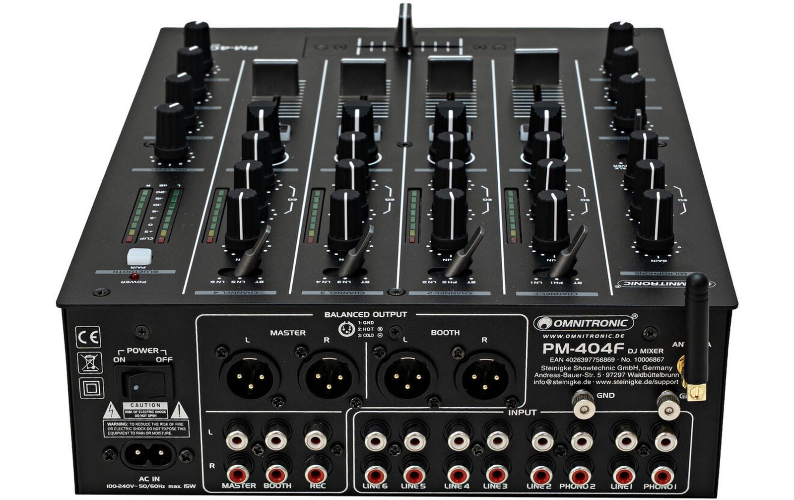 Omnitronic PM-404F 4-Kanal-DJ-Mixer mit Filter und Bluetooth