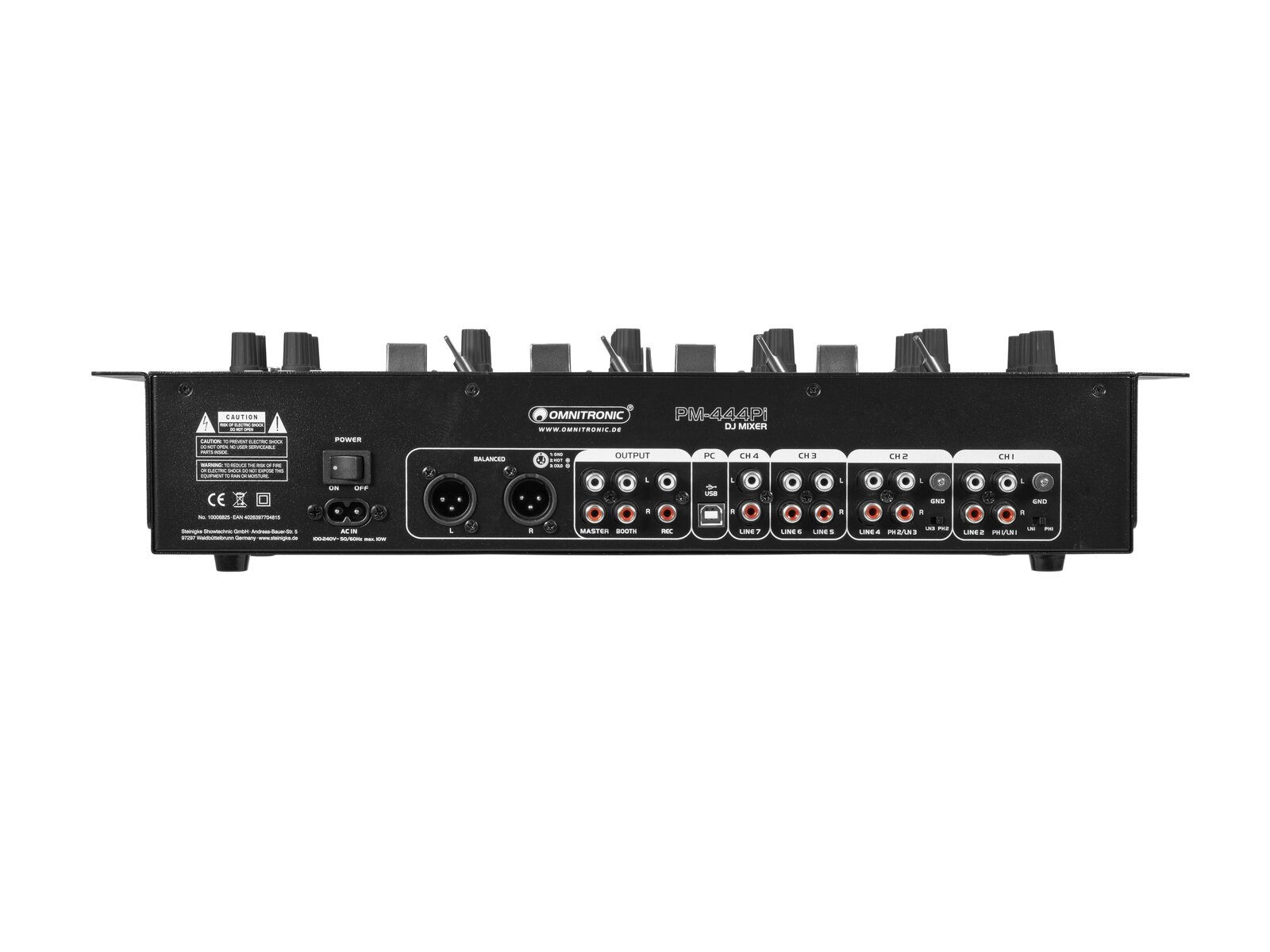 Omnitronic PM-444Pi 4-Kanal-DJ-Mixer mit Player & USB-Interface