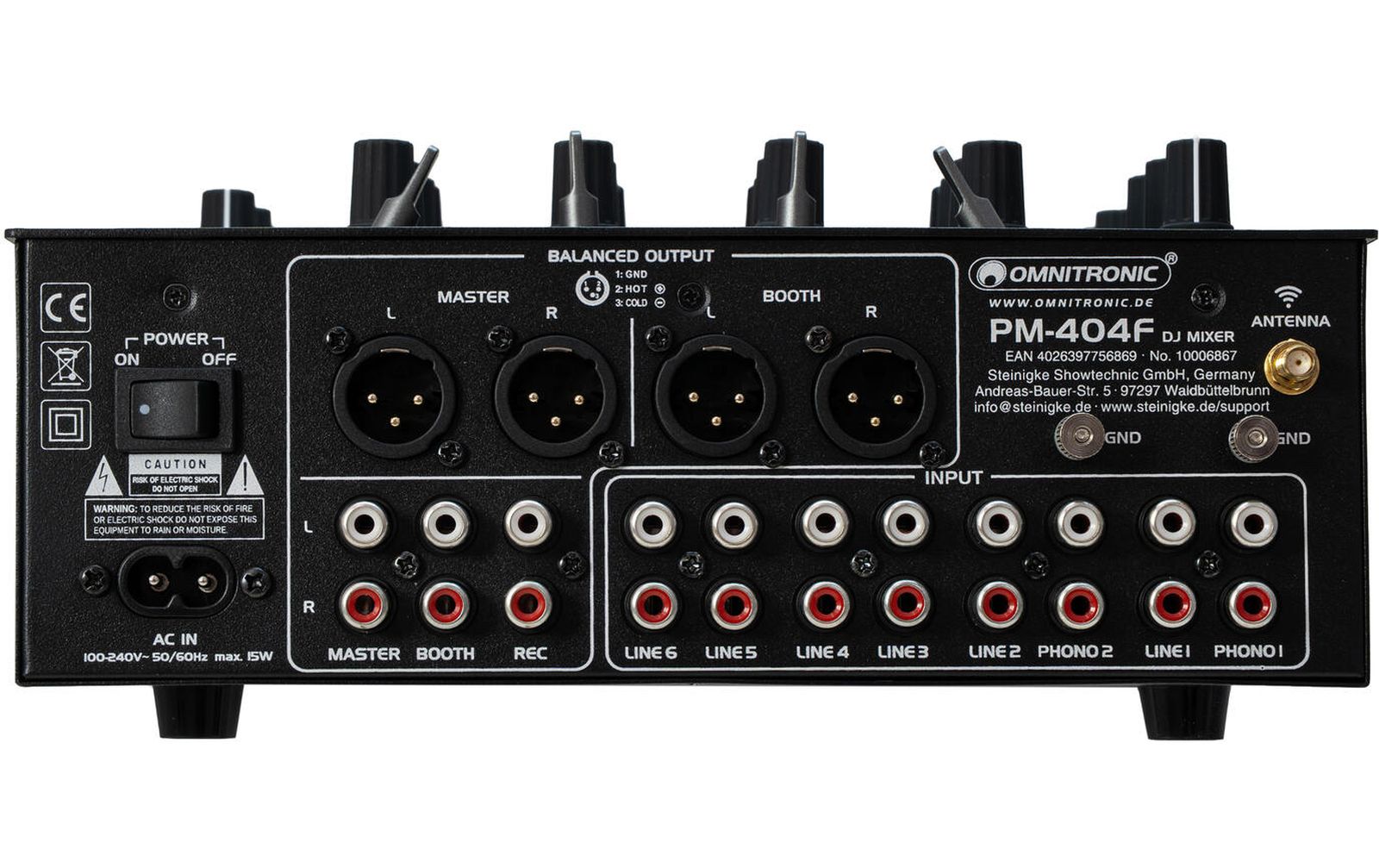 Omnitronic PM-404F 4-Kanal-DJ-Mixer mit Filter und Bluetooth