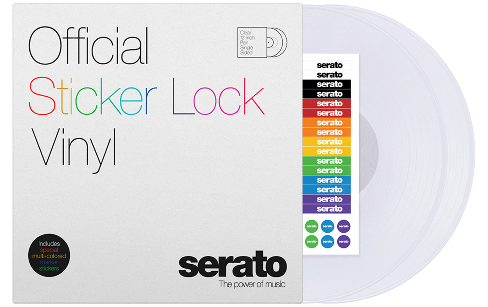 Serato 2x12" Sticker Lock Control Vinyl Pressung in Clear, inkl. Sticker Set für Cue Punkte, Control Tone jeweils nur auf der A-Seite