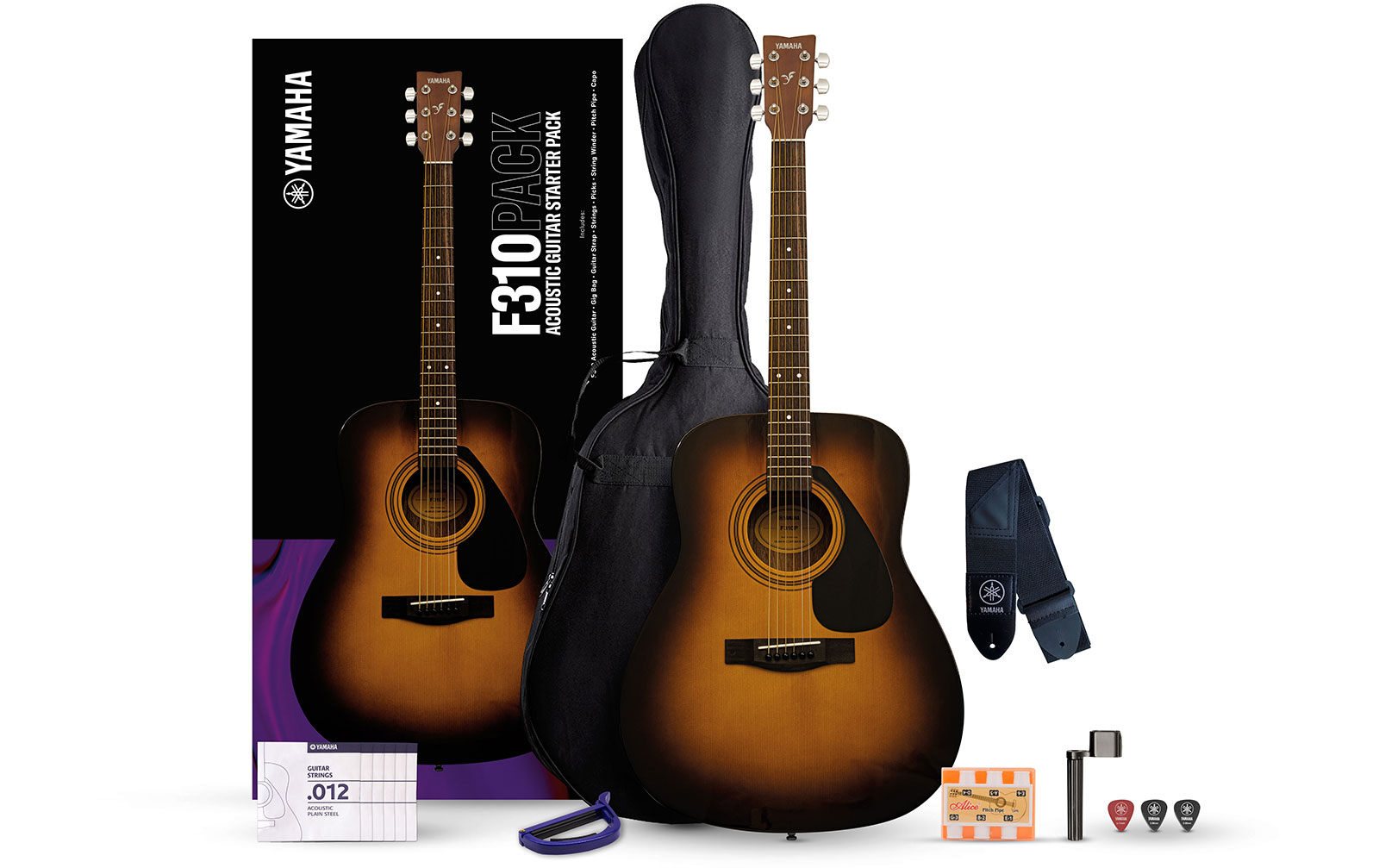 Yamaha F310PII TBS Akustikgitarren Set, tobacco brown sunburst