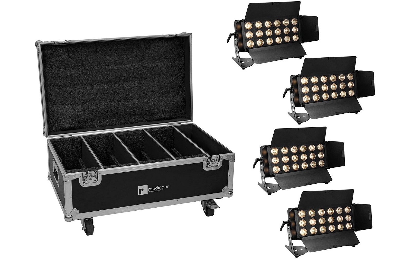 Eurolite Set 4x LED CLS-18 QCL RGB/WW 18x7W + Flightcase mit Rollen