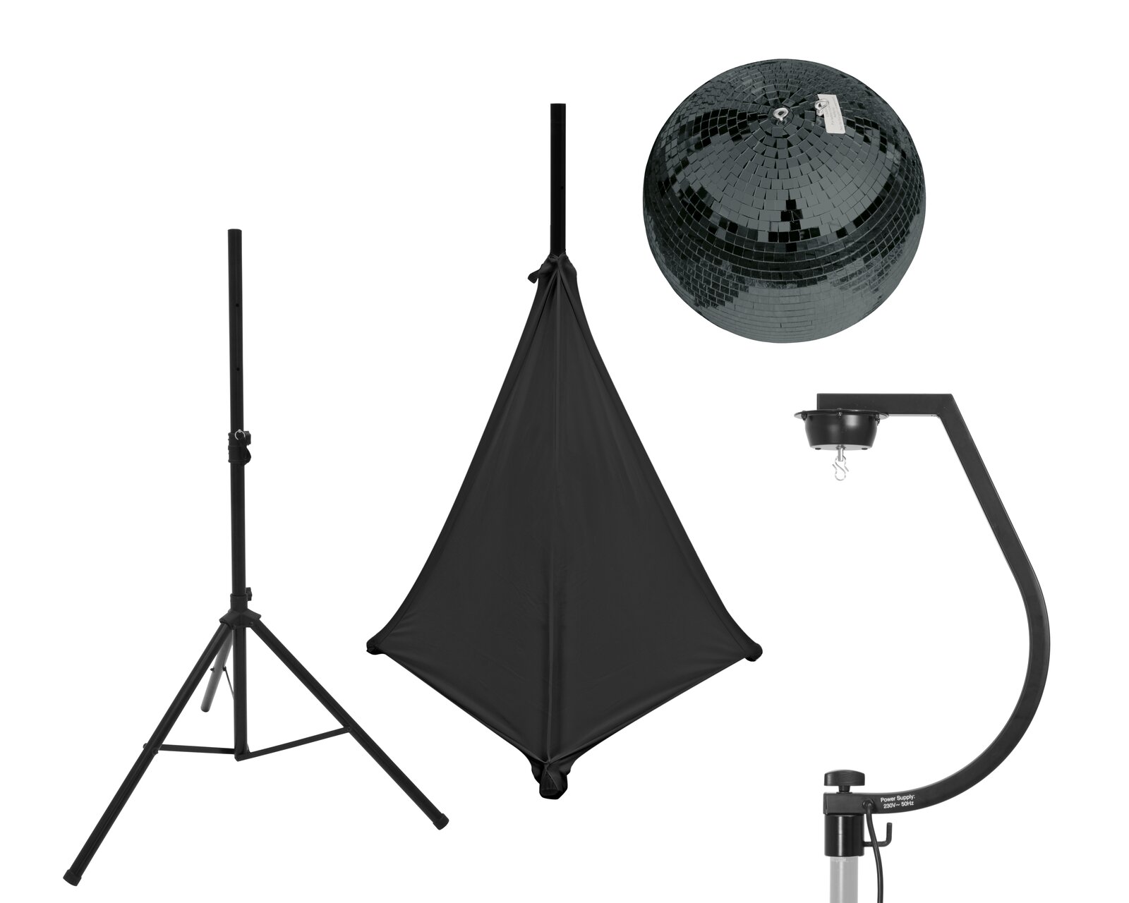 Eurolite Set Spiegelkugel 30cm schwarz mit Stativ und Segel schwarz