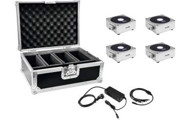 Eurolite Set 4x AKKU Flat Light 1 silber + Case + Ladegerät