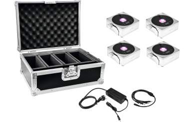 Eurolite Set 4x AKKU Flat Light 1 chrom + Case + Ladegerät